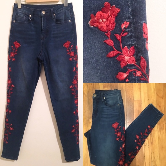 DG2 Diane Gilman Pants - DIANE GILMAN DG2 EMBROIDERED DENIM JEAN Size 4